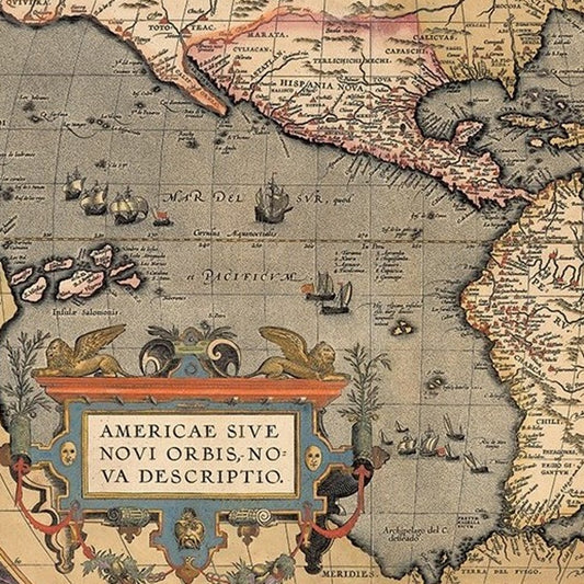 Vintage 1598 Map Of The Americas Unframed Print Wall Art