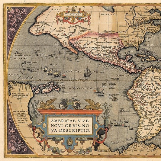 Vintage 1598 Map Of The Americas Unframed Print Wall Art