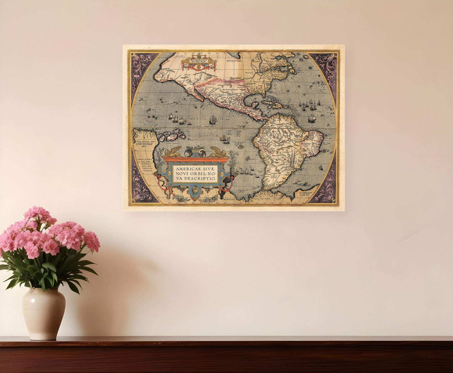 Vintage 1598 Map Of The Americas Unframed Print Wall Art