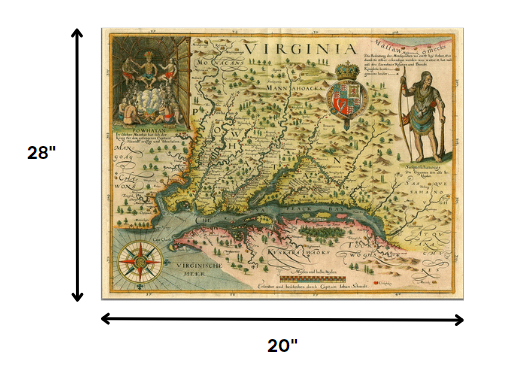 24" X 32" Map Of Virginia C1627 Vintage  Poster Wall Art