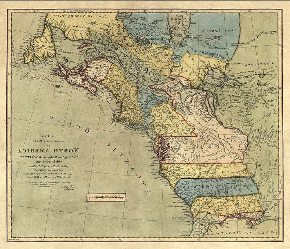 Vintage 1652 Map Of Early North America Unframed Print Wall Art