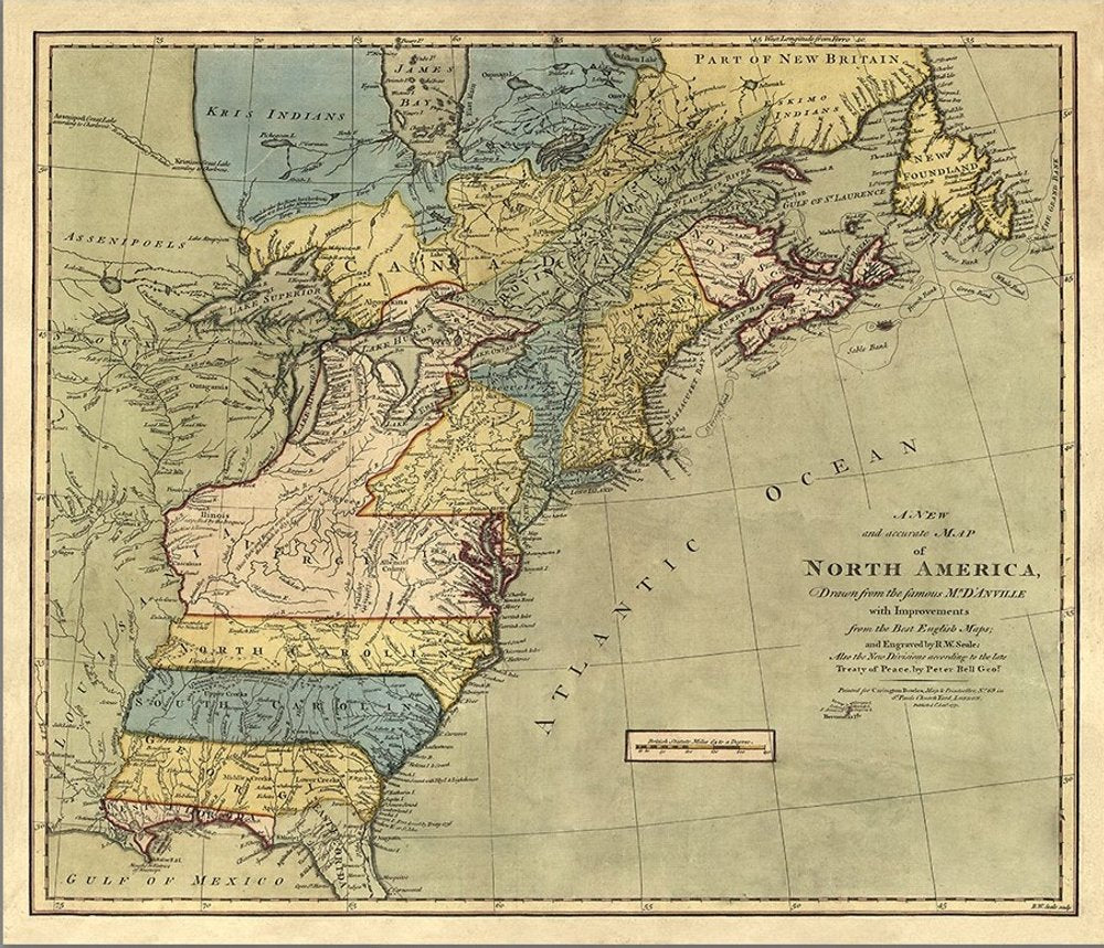 Vintage 1652 Map Of Early North America Unframed Print Wall Art