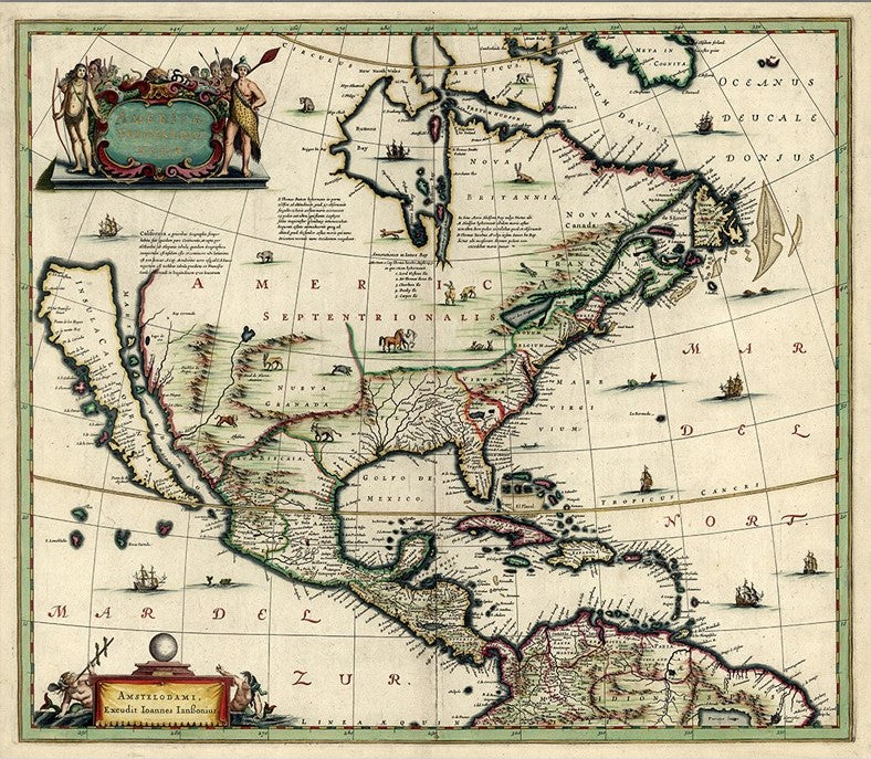 Vintage 1652 Map Of Early North America Unframed Print Wall Art