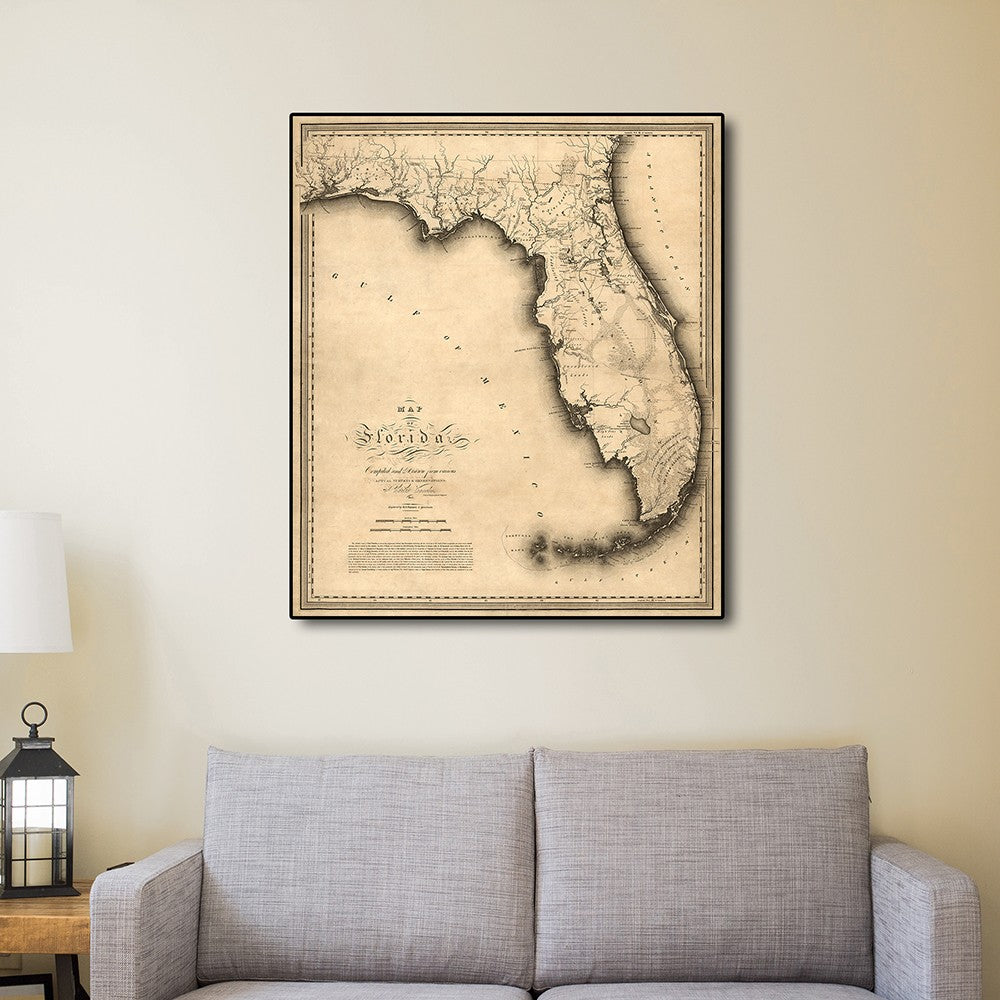 24" X 28" C1823 Early Map Of Florida  Vintage  Poster Wall Art