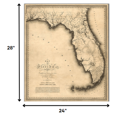 16" X 20" C1823 Early Map Of Florida  Vintage  Poster Wall Art