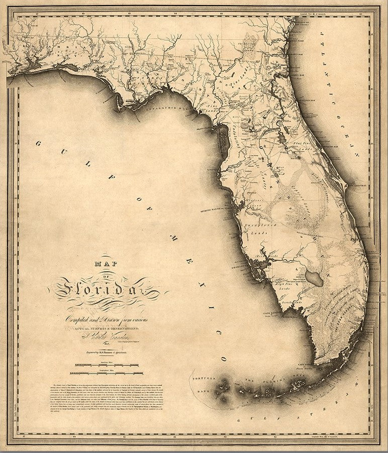 24" X 28" C1823 Early Map Of Florida  Vintage  Poster Wall Art