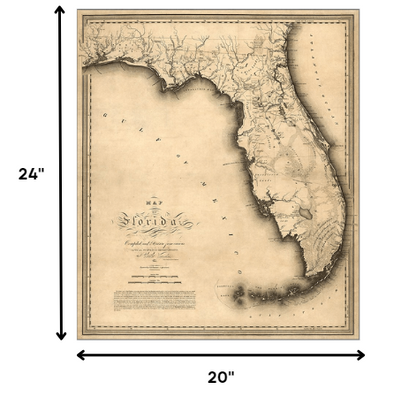16" X 20" C1823 Early Map Of Florida  Vintage  Poster Wall Art