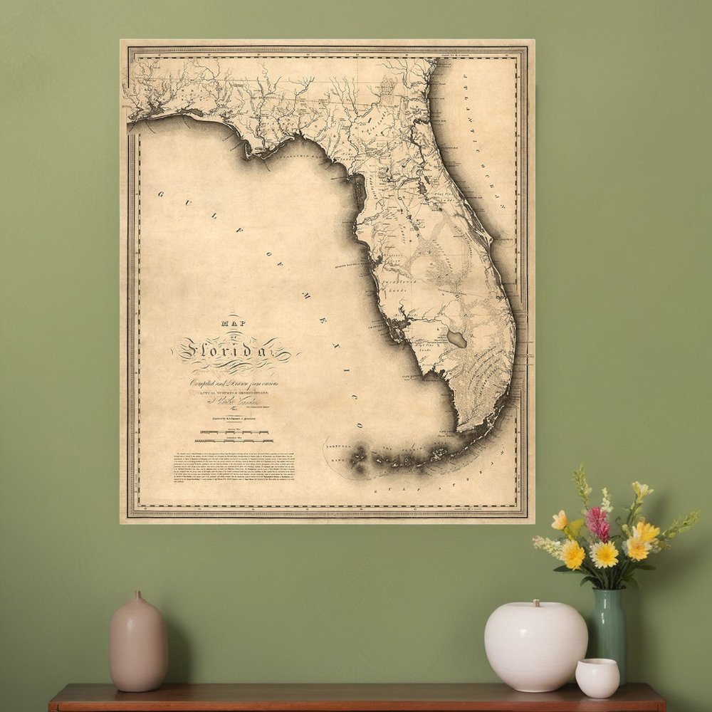 16" X 20" C1823 Early Map Of Florida  Vintage  Poster Wall Art
