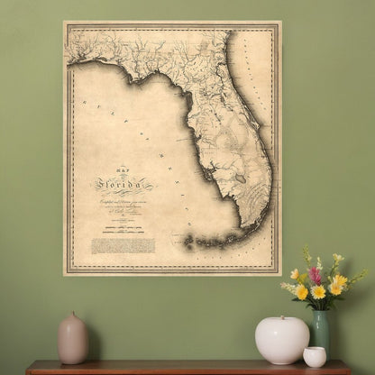 16" X 20" C1823 Early Map Of Florida  Vintage  Poster Wall Art