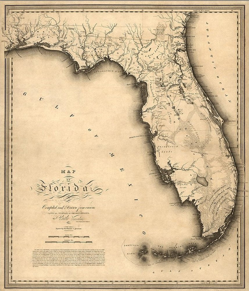 16" X 20" C1823 Early Map Of Florida  Vintage  Poster Wall Art