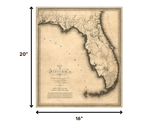24" X 28" C1823 Early Map Of Florida  Vintage  Poster Wall Art