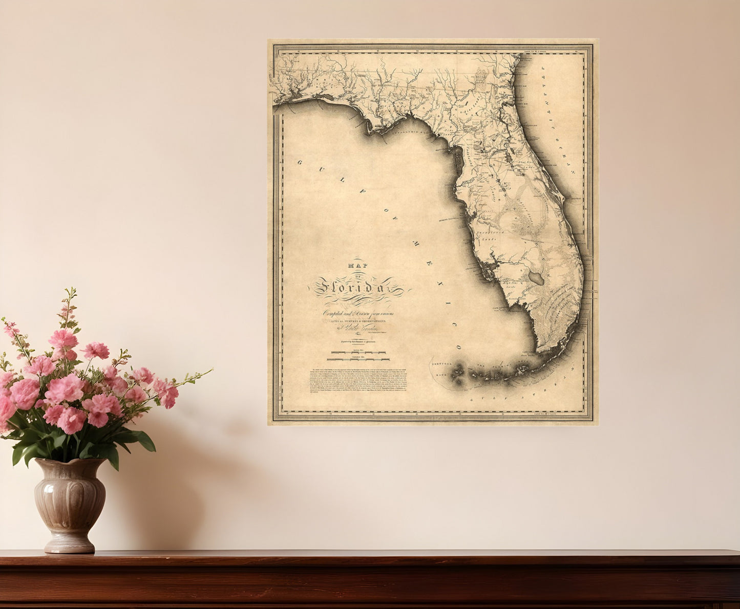 24" X 28" C1823 Early Map Of Florida  Vintage  Poster Wall Art