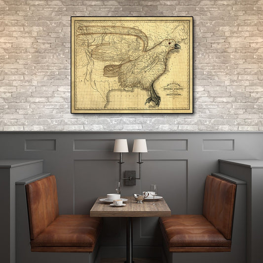 16" X 20" Eagle Map Of America C1833 Vintage  Poster Wall Art