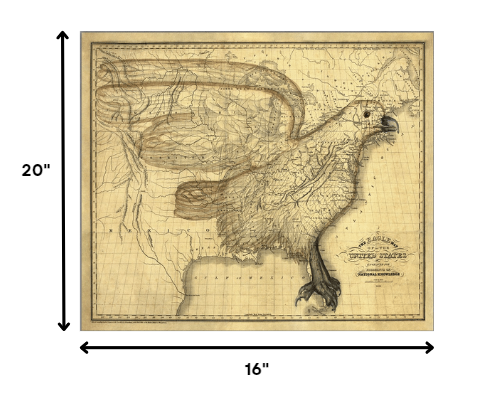 24" X 30" Eagle Map Of America C1833 Vintage  Poster Wall Art