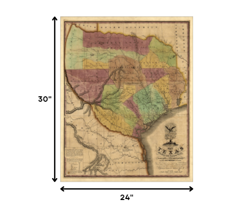 24" X 30" Texas And Surroundings C1837 Vintage Map Poster Wall Art