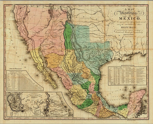 20" X 24" Vintage 1846 Map Of Mexico Wall Art