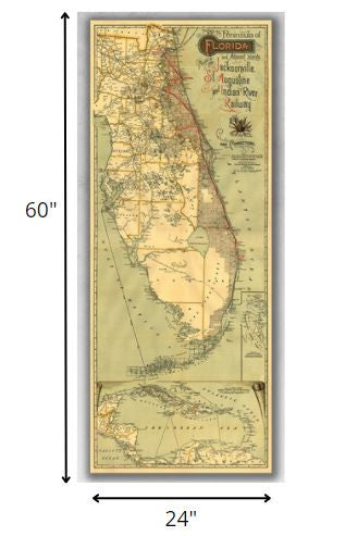 24" X 60" Map Of Jacksonville Florida Vintage Poster Wall Art