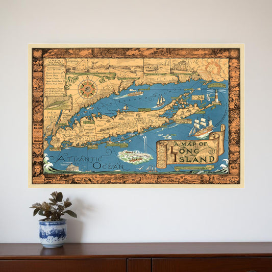 16" x 24" Vintage 1933 Map of Long Island Wall Art