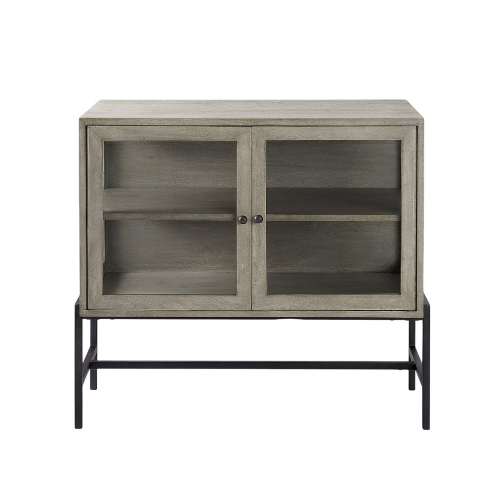 38" White Solid Wood Sideboard with Two Glass Doors