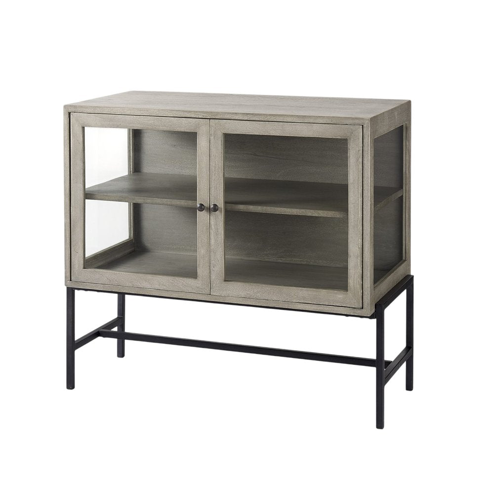 38" White Solid Wood Sideboard with Two Glass Doors
