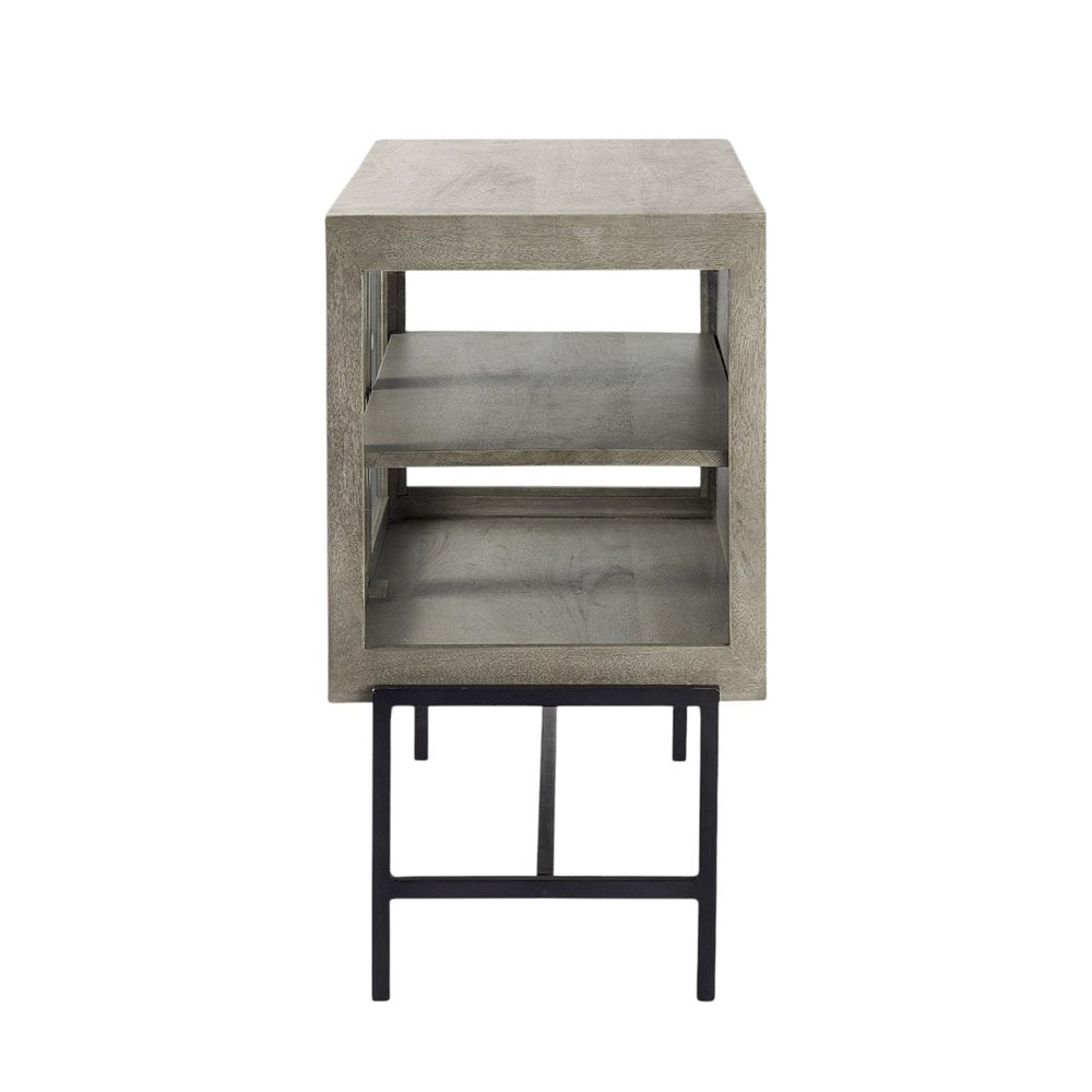 38" White Solid Wood Sideboard with Two Glass Doors