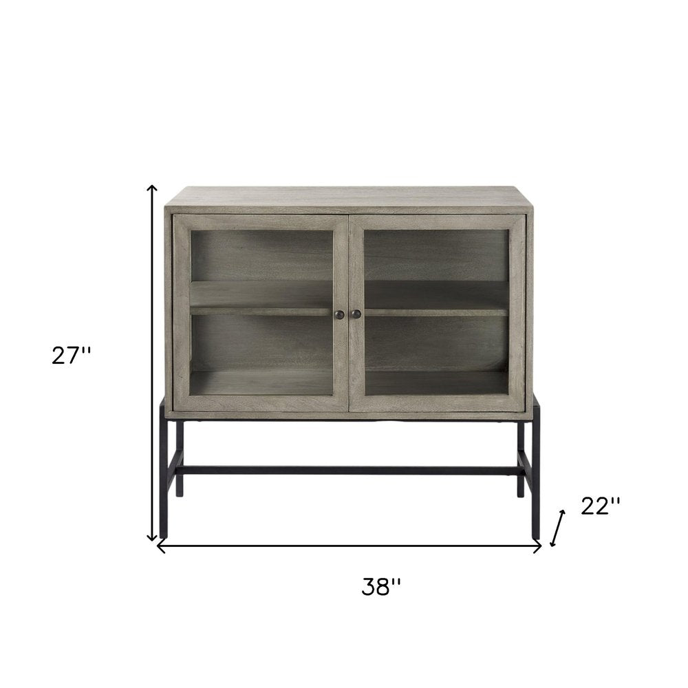 38" White Solid Wood Sideboard with Two Glass Doors