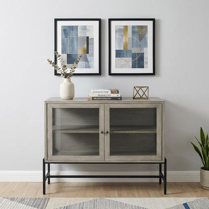 38" Gray Solid Wood Sideboard with Two Glass Doors