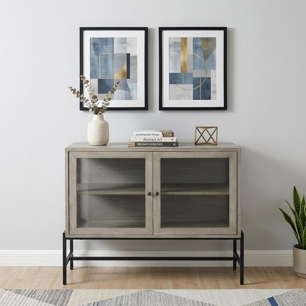 38" White Solid Wood Sideboard with Two Glass Doors