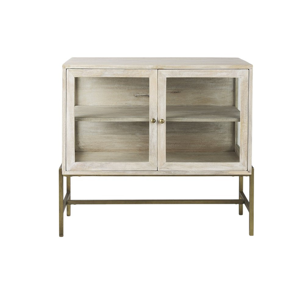 38" White Solid Wood Sideboard with Two Glass Doors
