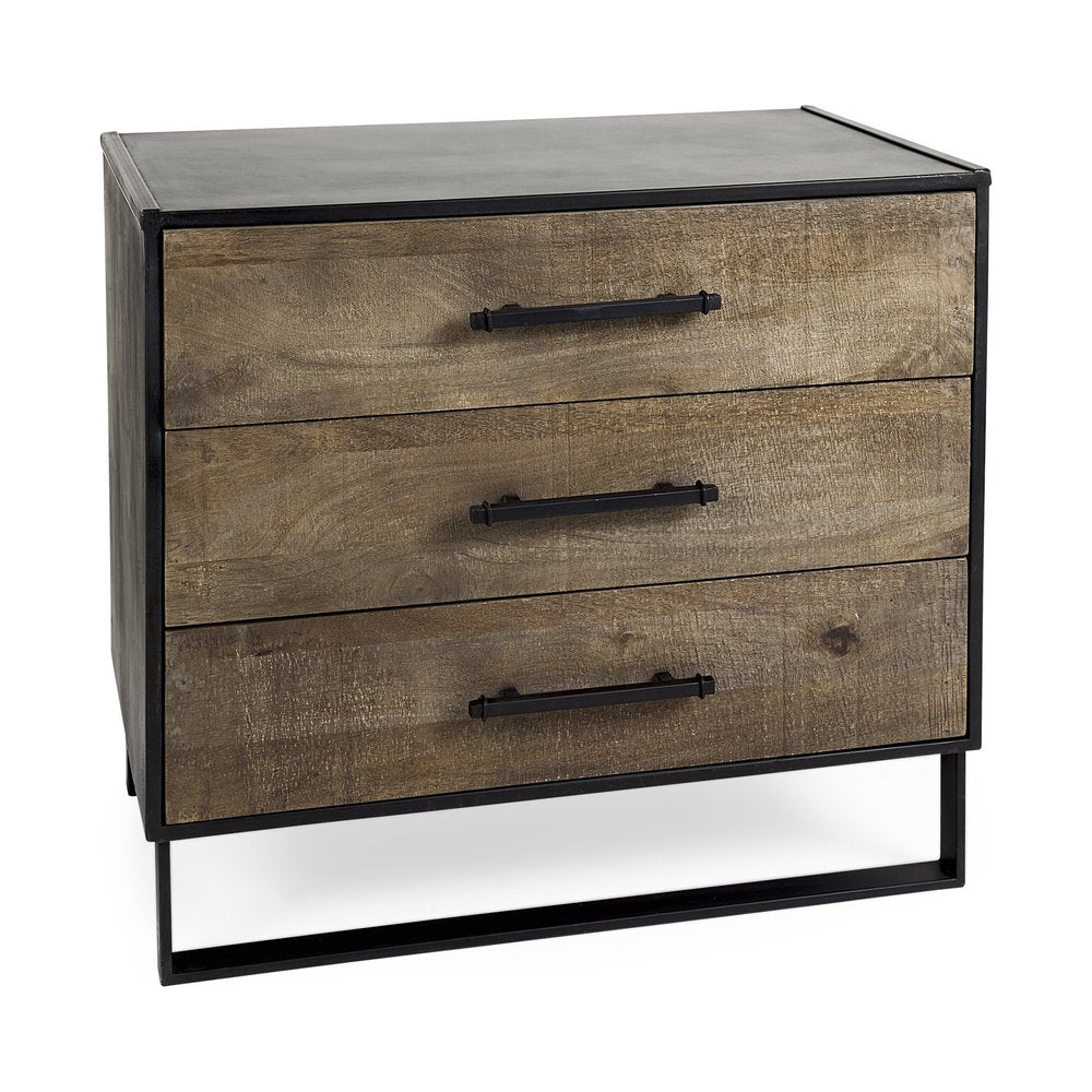 20" Brown and Black Distressed Accent Cabinet With Three Drawers