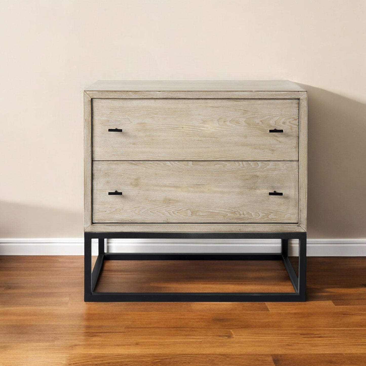 32" Natural Solid Wood Two Drawer Sideboard