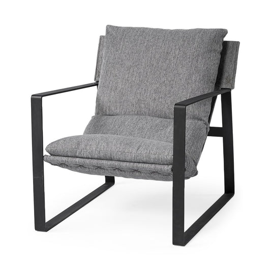 35-inch gray and black fabric wingback chair.