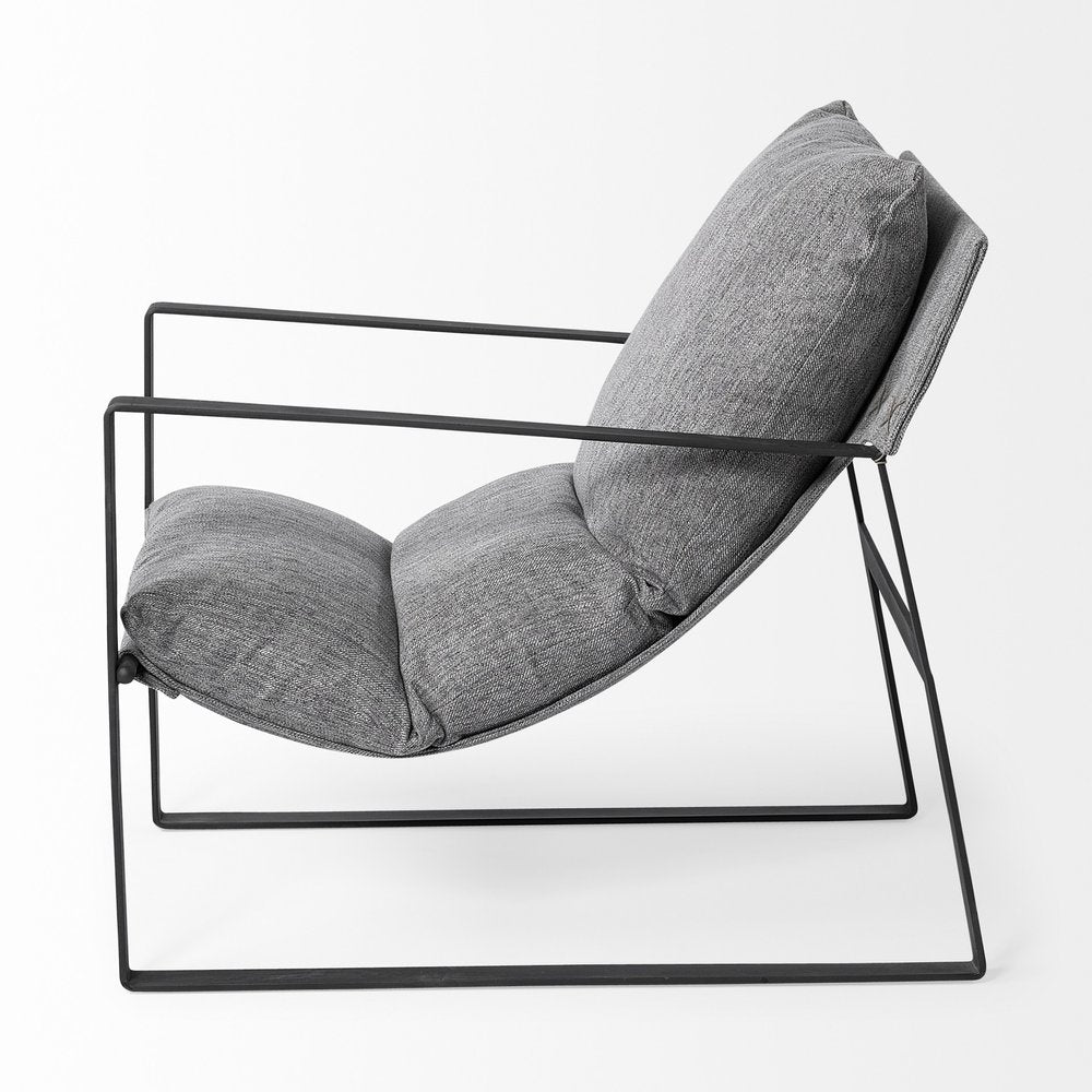 35" Gray and Black Fabric Wingback Chair