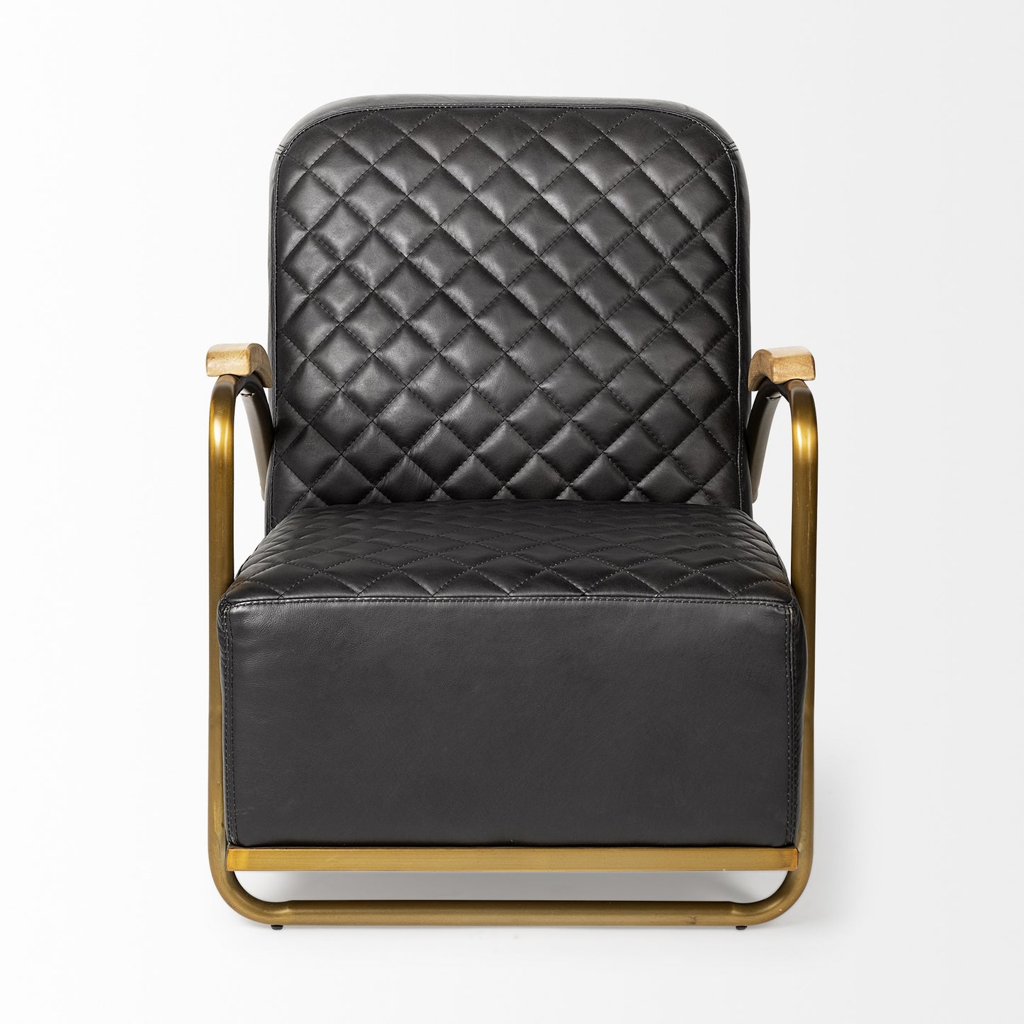 36" Black And Gold Leather Lounge Chair