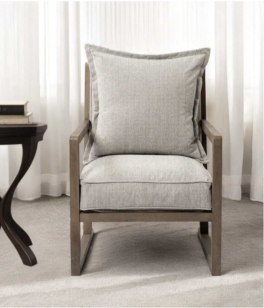 32" Ash Gray and Brown Fabric Arm Chair