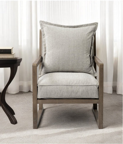 32" Ash Gray and Brown Fabric Arm Chair