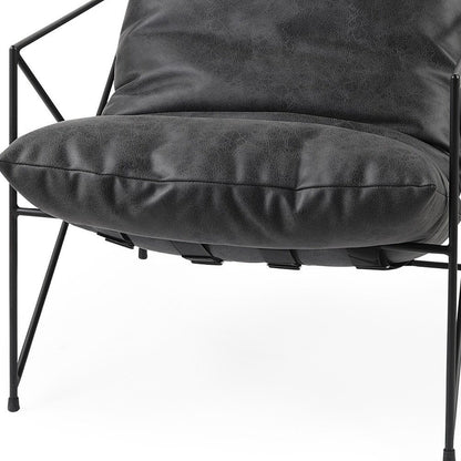 30" Black Faux Leather Distressed Wingback Chair