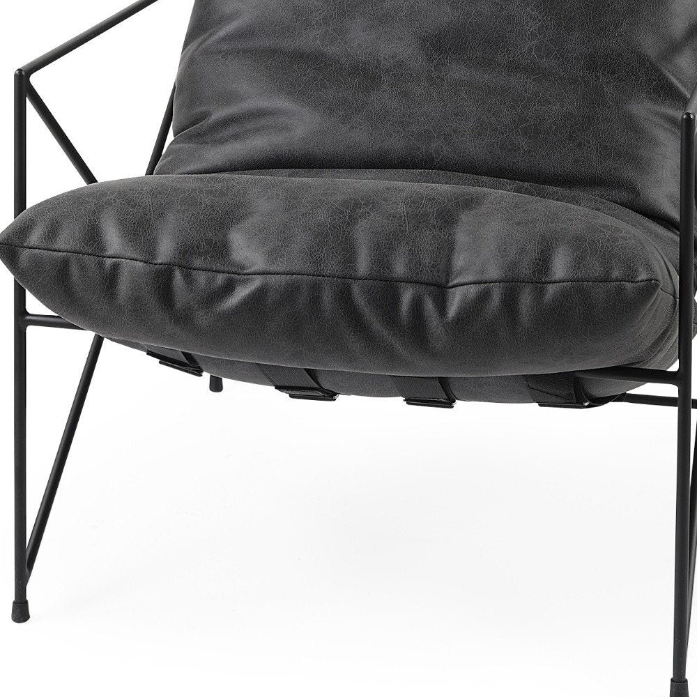 30" Black Faux Leather Distressed Wingback Chair