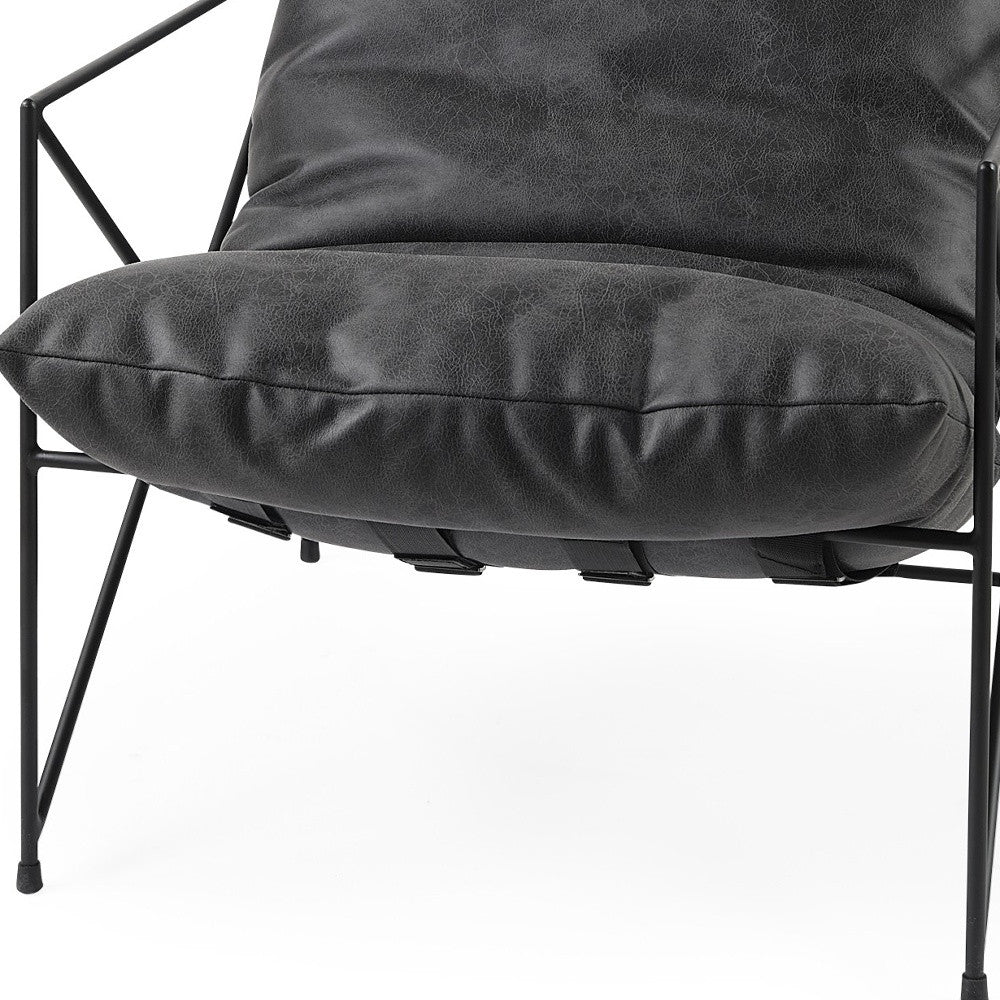 Black Faux Leather Contemporary Metal Chair