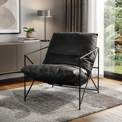 30" Black Faux Leather Distressed Wingback Chair