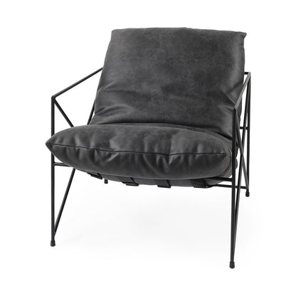30" Black Faux Leather Distressed Wingback Chair