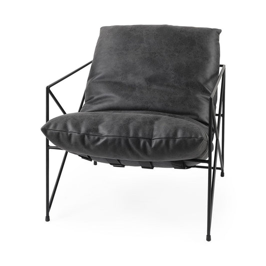 30" Black Faux Leather Distressed Wingback Chair