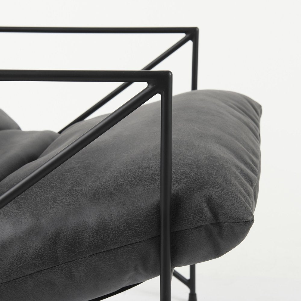 30" Black Faux Leather Distressed Wingback Chair