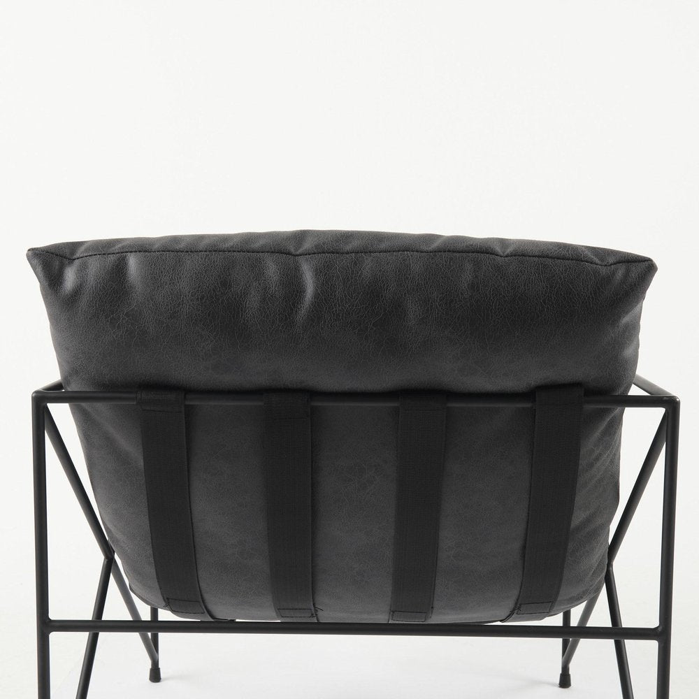 30" Black Faux Leather Distressed Wingback Chair