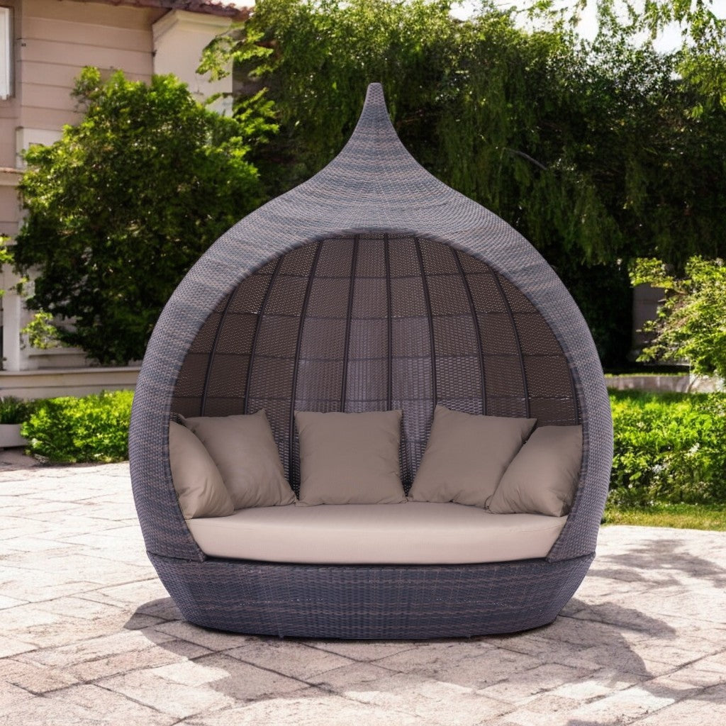 Teardrop Shaped Brown and Beige Daybed