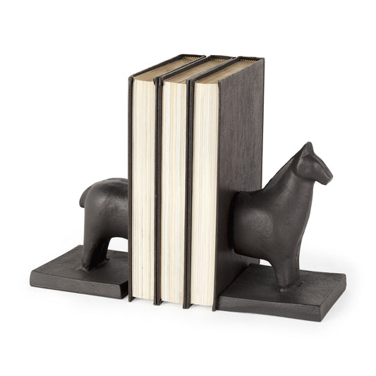 Black Cast Aluminum Horse Shaped Bookends