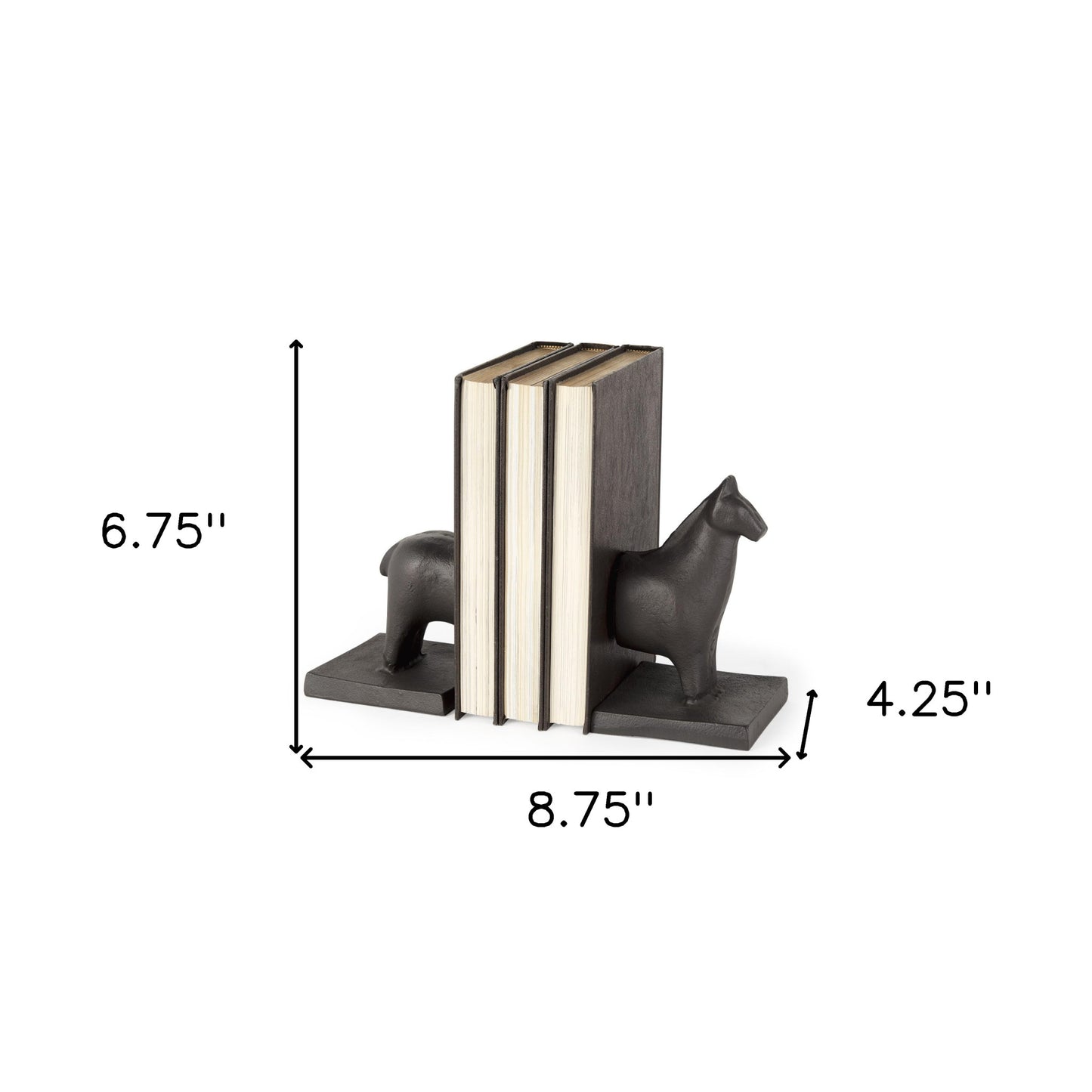 Black Cast Aluminum Horse Shaped Bookends