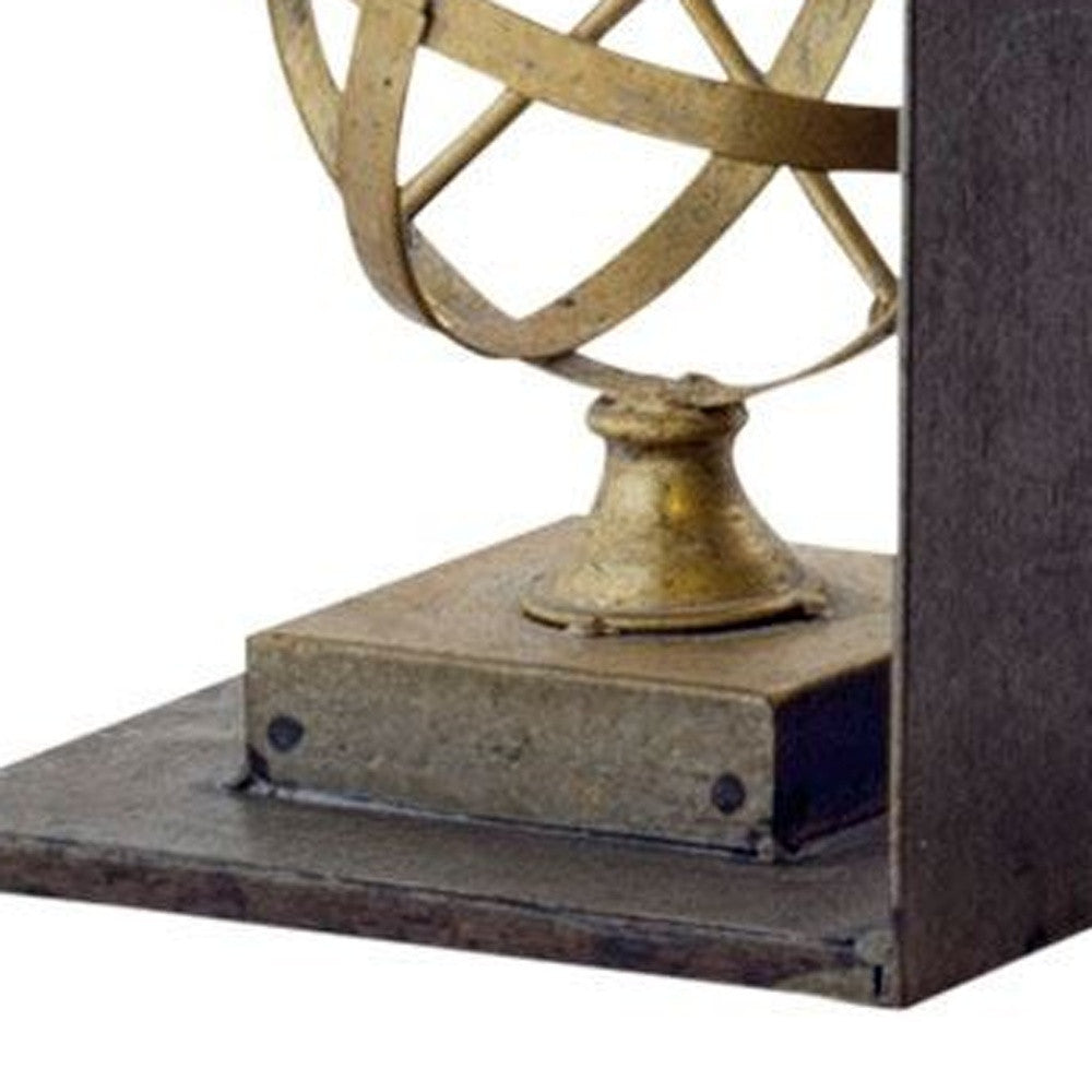 Set of Two Gold Metal Sphere Compass Decorative Bookends