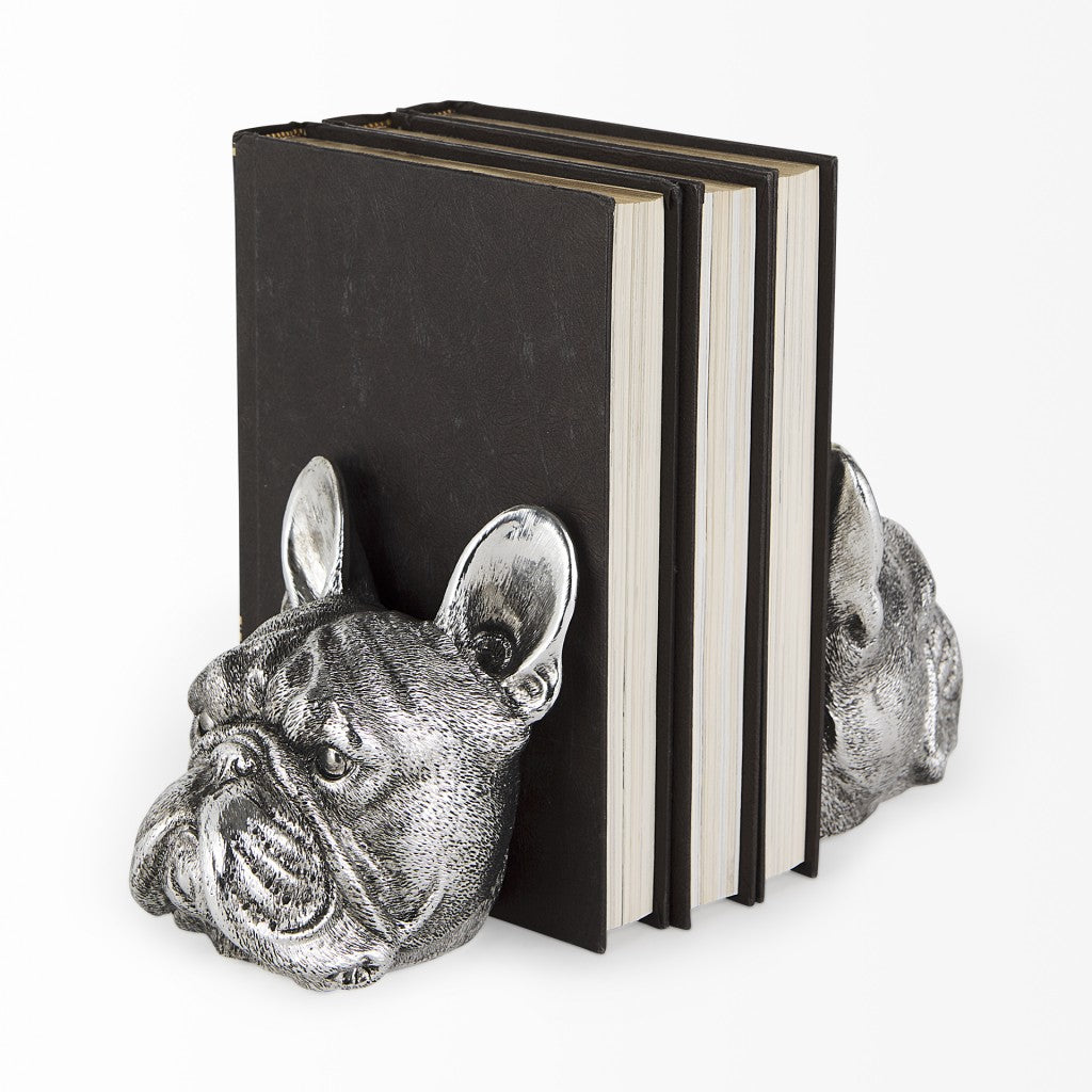 Antiqued Silver Pug Shaped Bookends