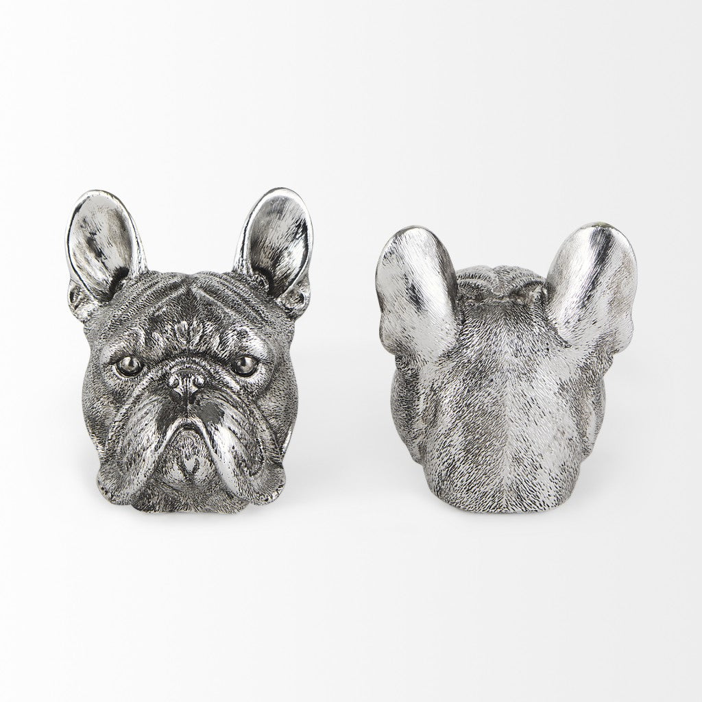 Antiqued Silver Pug Shaped Bookends